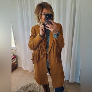 Blue B Collection Western Fringe Blazer Coat in Russet Brown NWT! size Medium